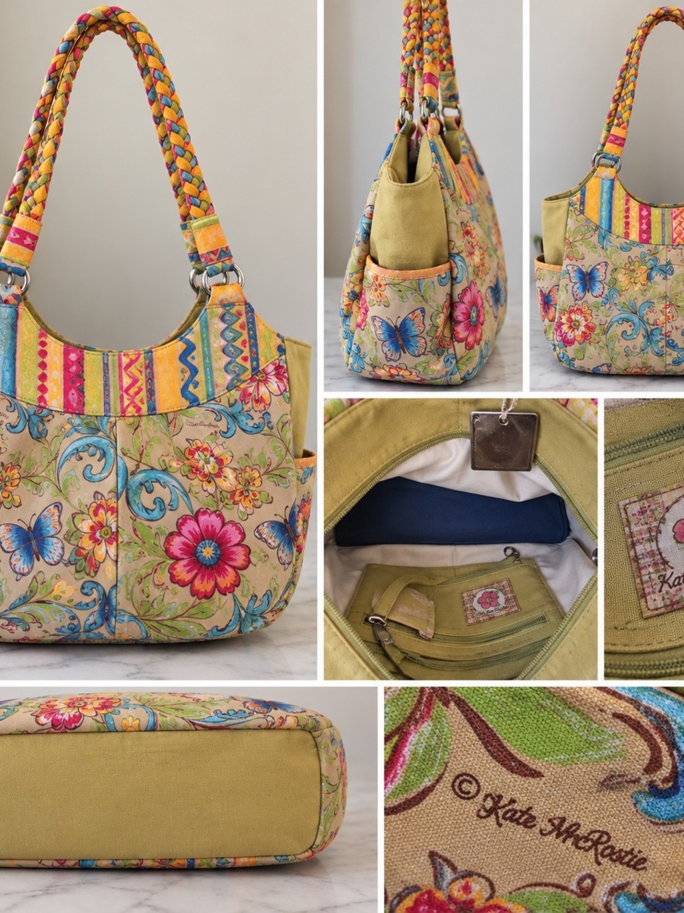 Floral & Butterfly Shoulder Bag in Cream and Multi-Color